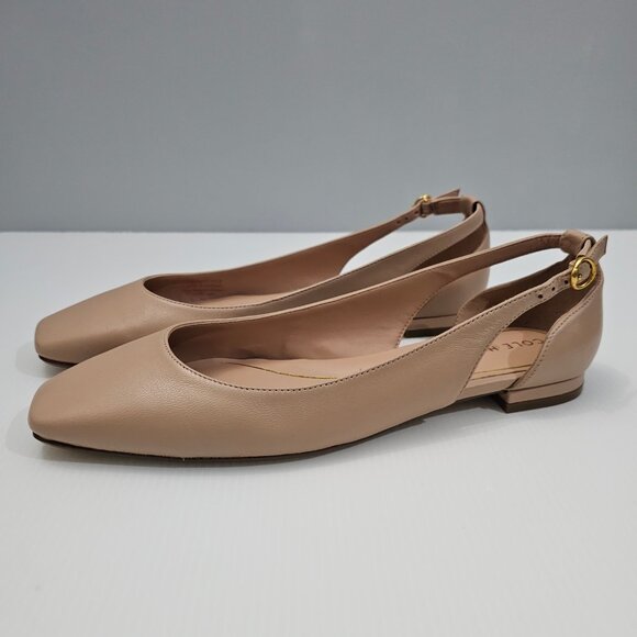 Cole Haan Bria Flat Slingback Cutout Square Toe Brush Beige Leather Size 8.5 - Picture 1 of 16